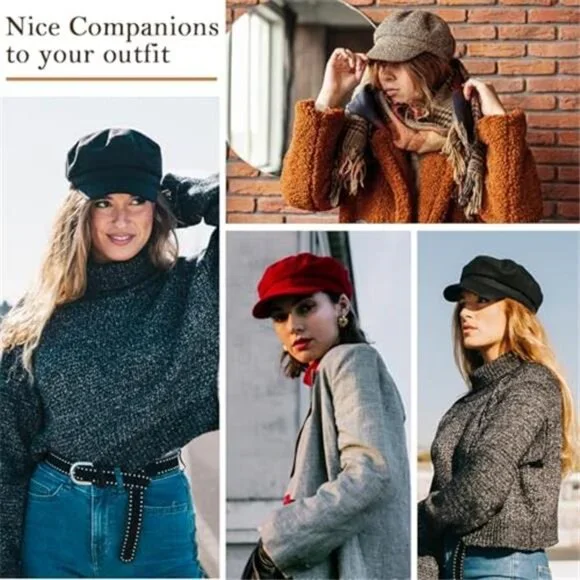 Newsboy Hats Classic Retro Red Cap with Adjustable Drawstring, Baker Boy Hat - Picture 5 of 6